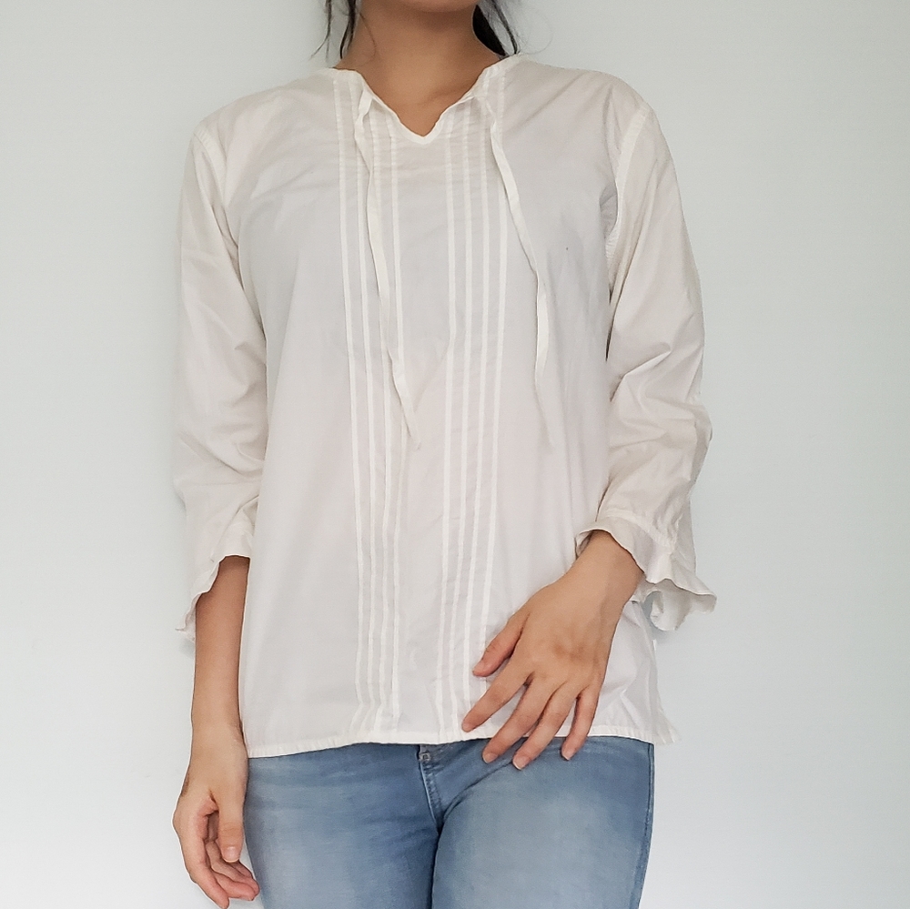 Women's Pleated Blouse with Ruffled Sleeves
